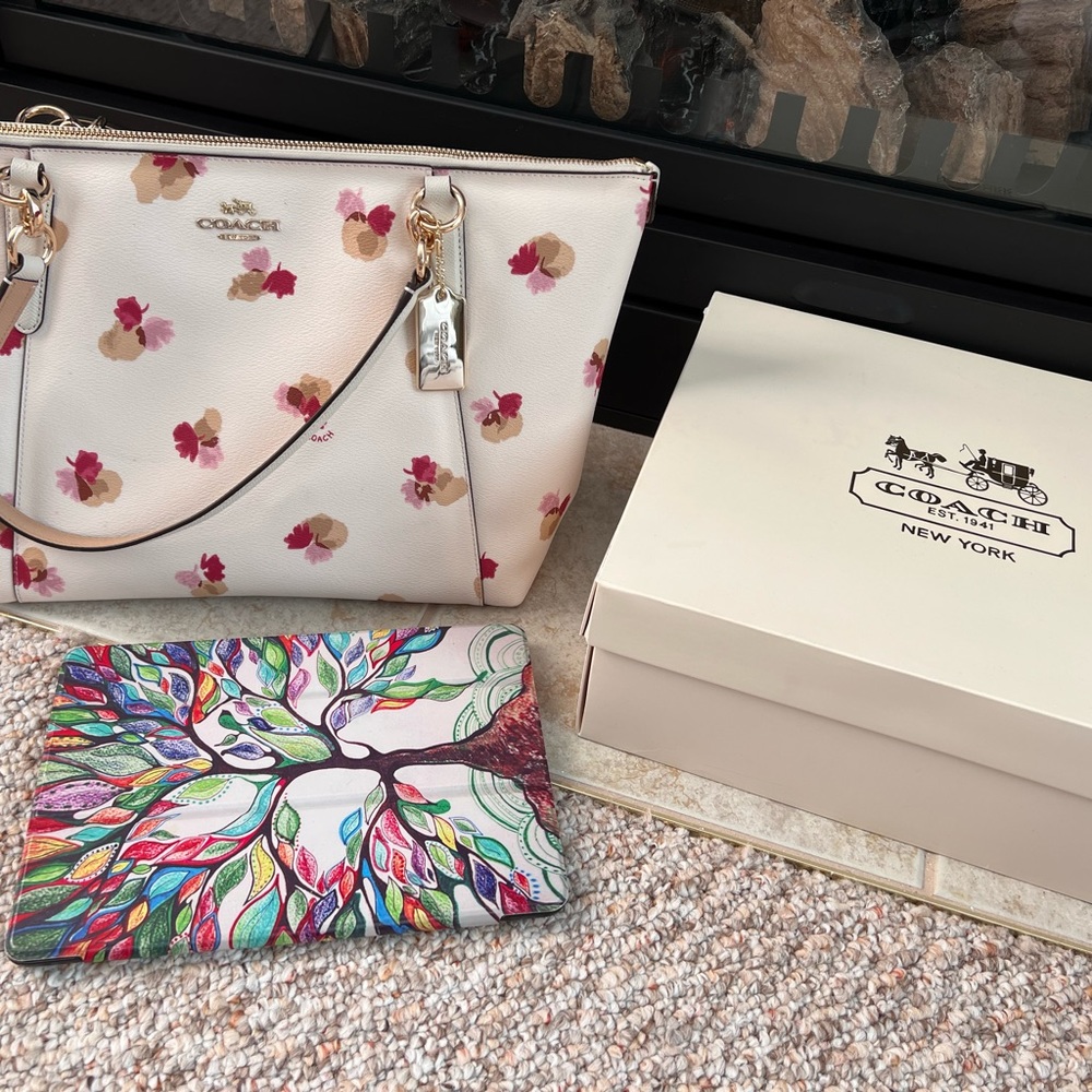 Coach flowered tote purse